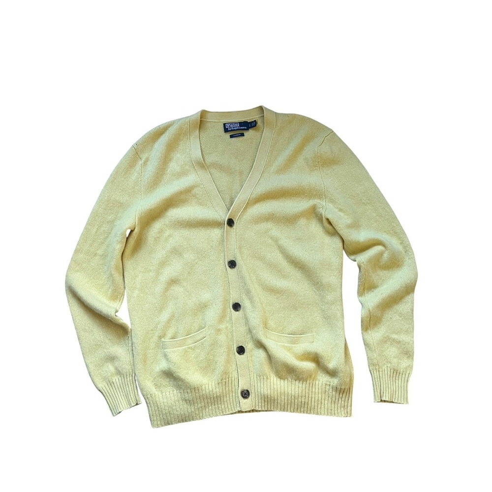 Polo Ralph Lauren Mens Yellow 100% Cashmere Cardigan Preppy, Size Large